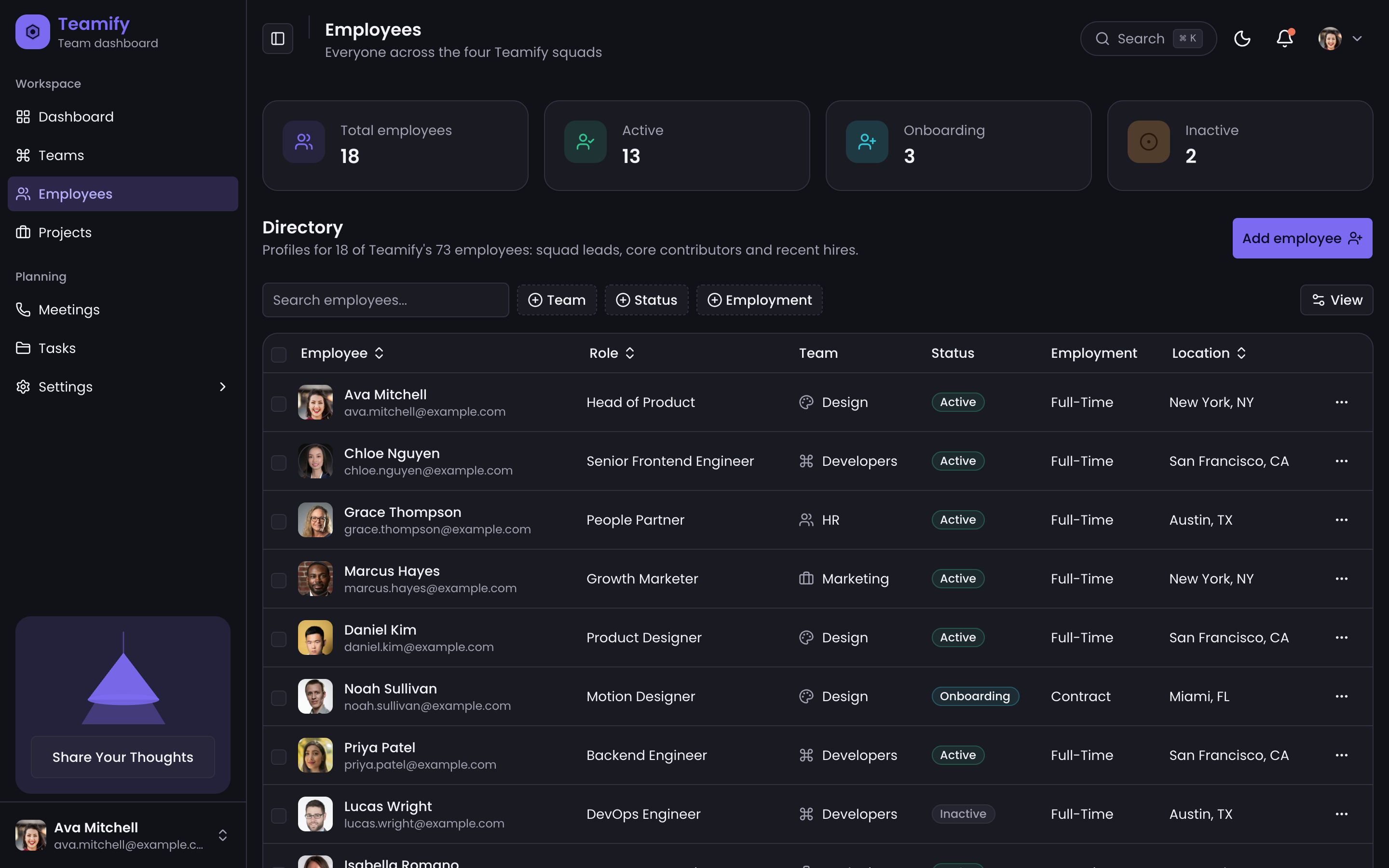 Teamify Team Dashboard web app template preview 4
