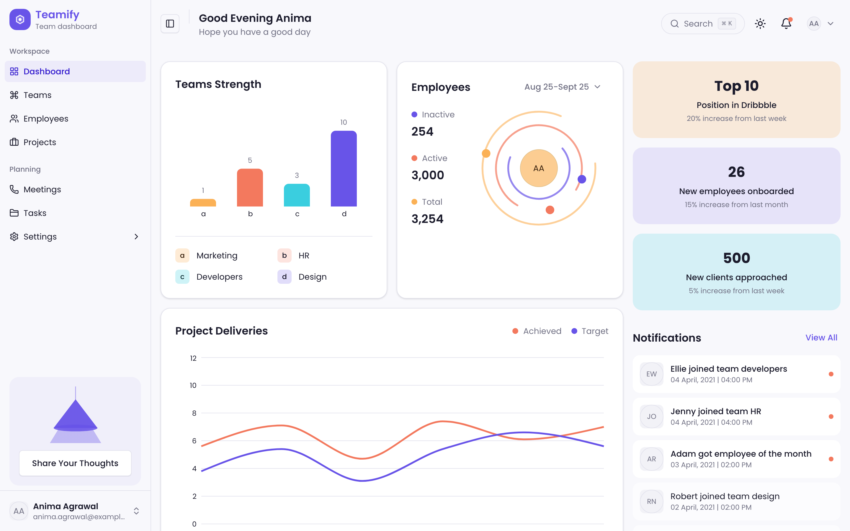 Teamify Team Dashboard web app template preview