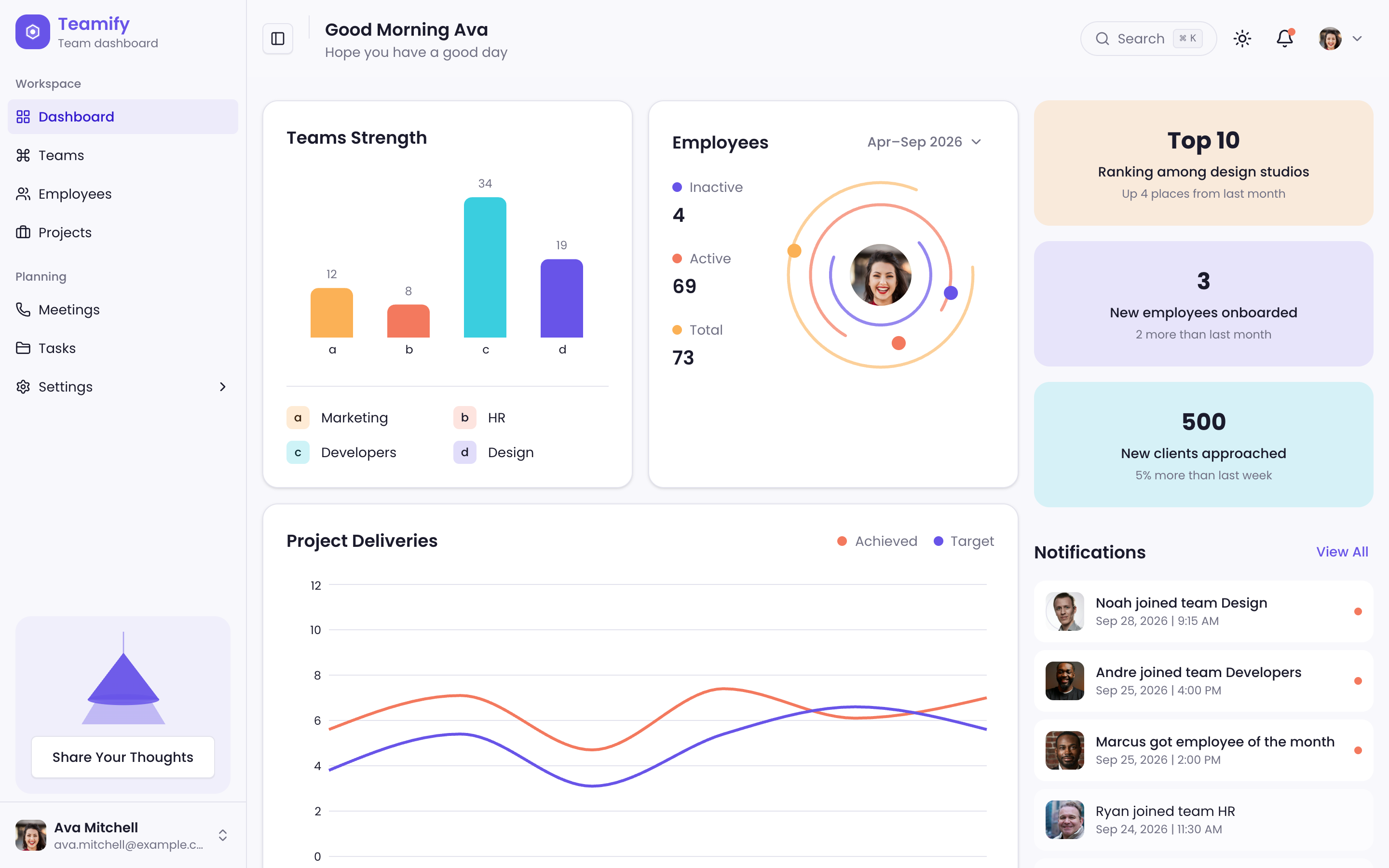 Teamify Team Dashboard web app template preview