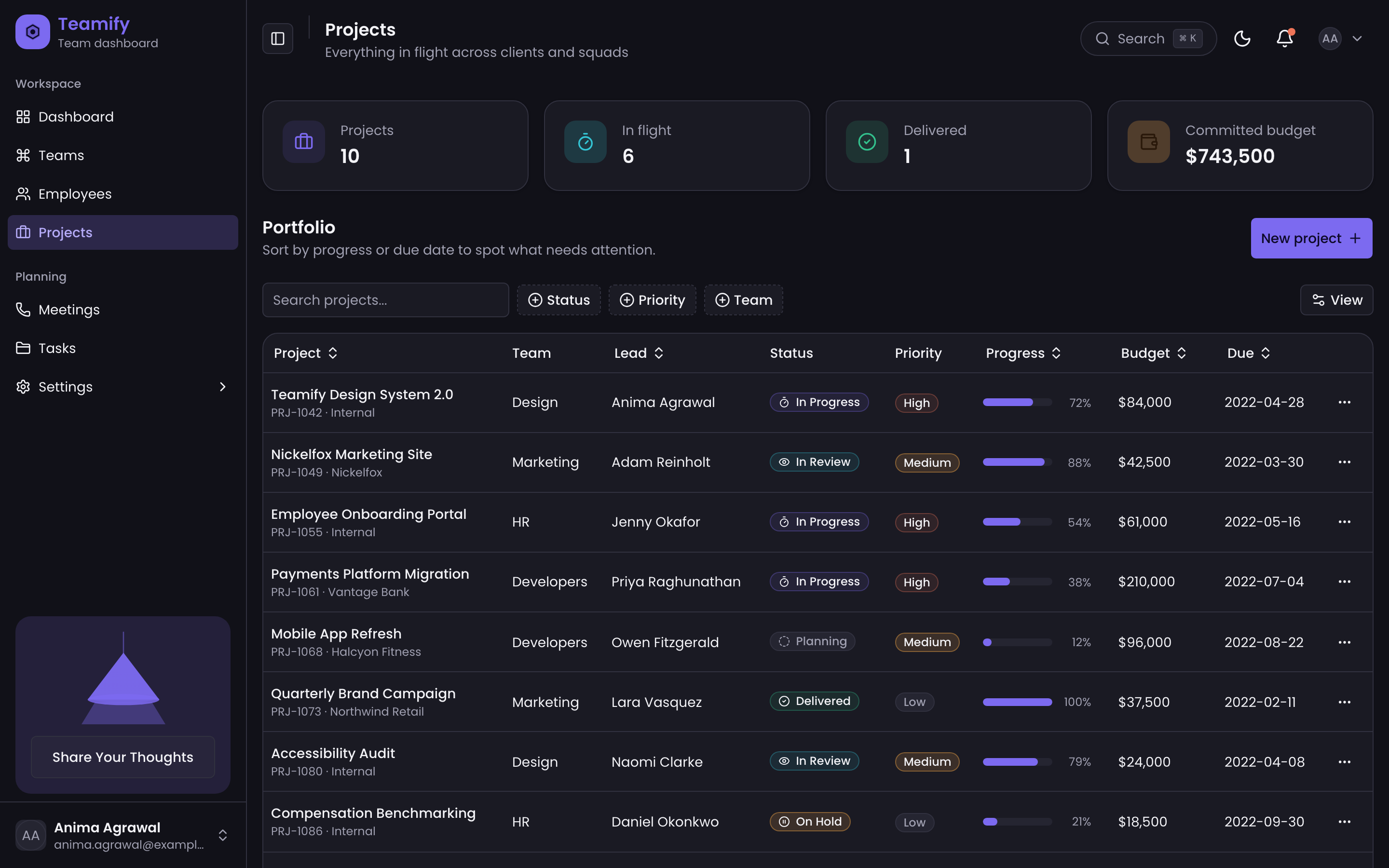 Teamify Team Dashboard web app template preview 6