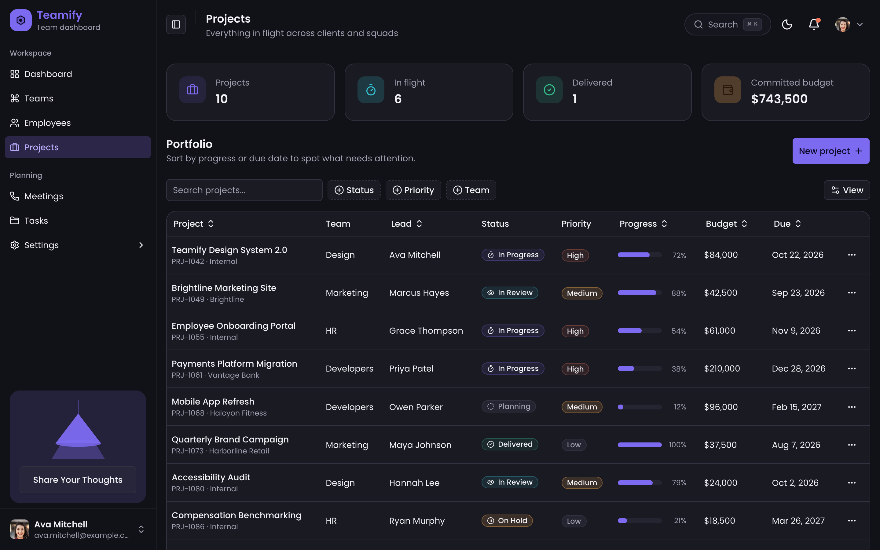 Teamify Team Dashboard web app template preview 6