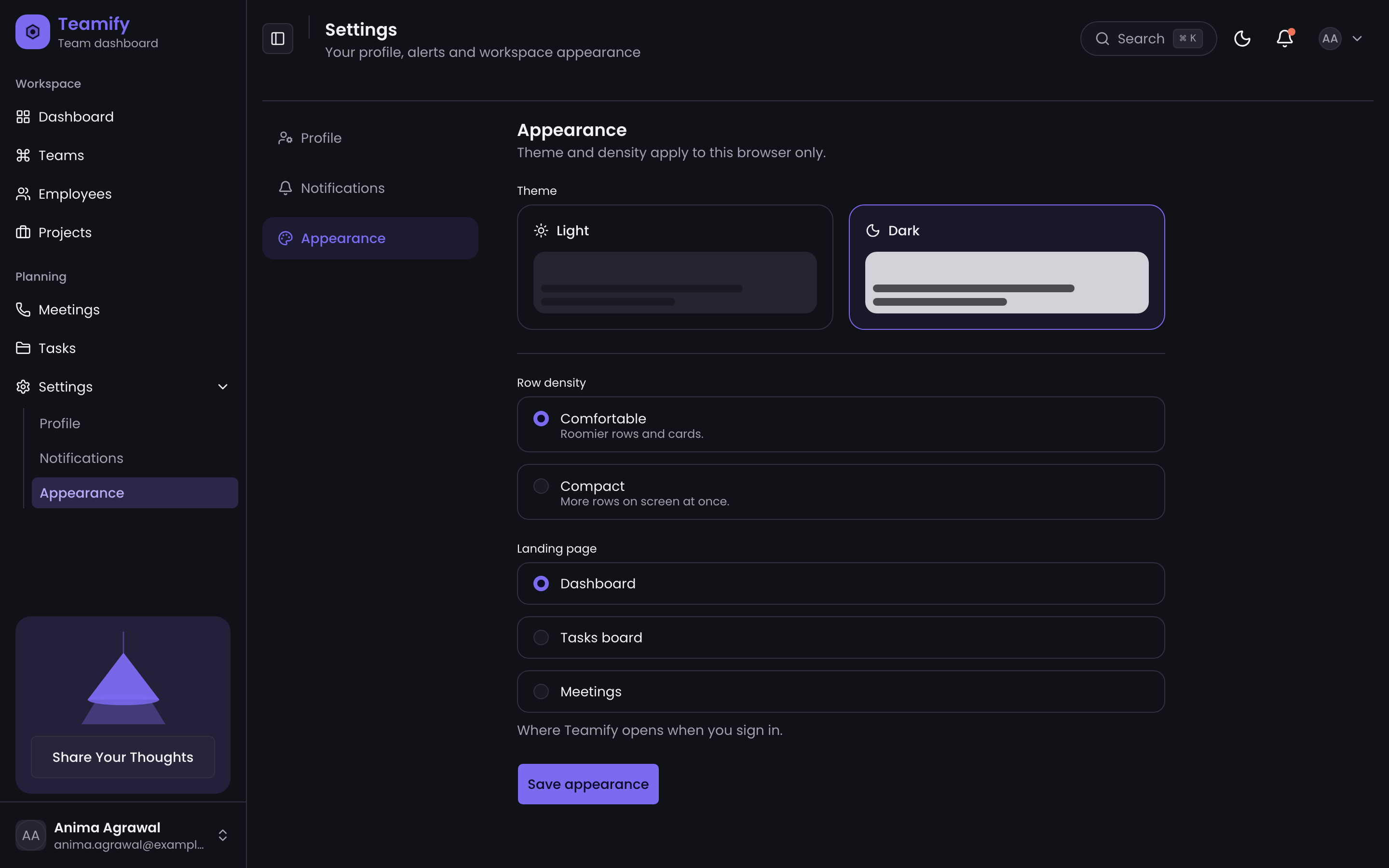 Teamify Team Dashboard web app template preview 7