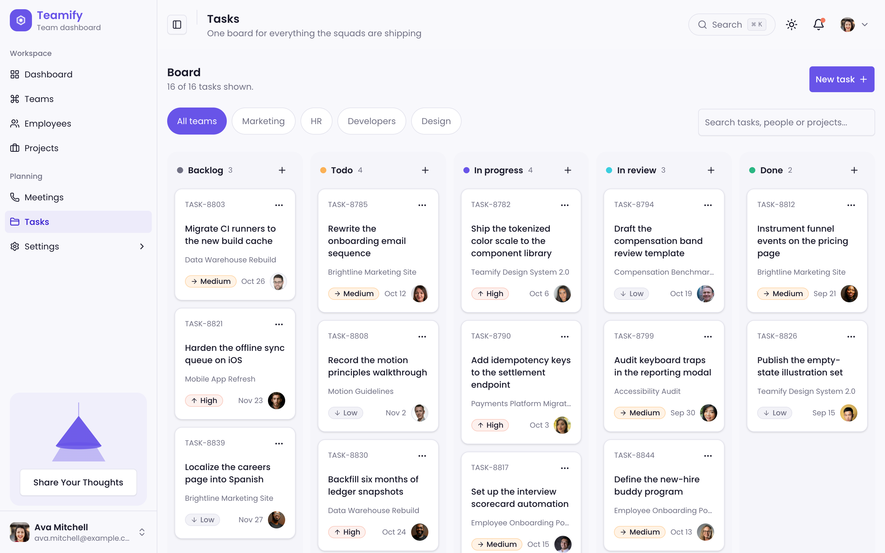 Teamify Team Dashboard web app template preview 2
