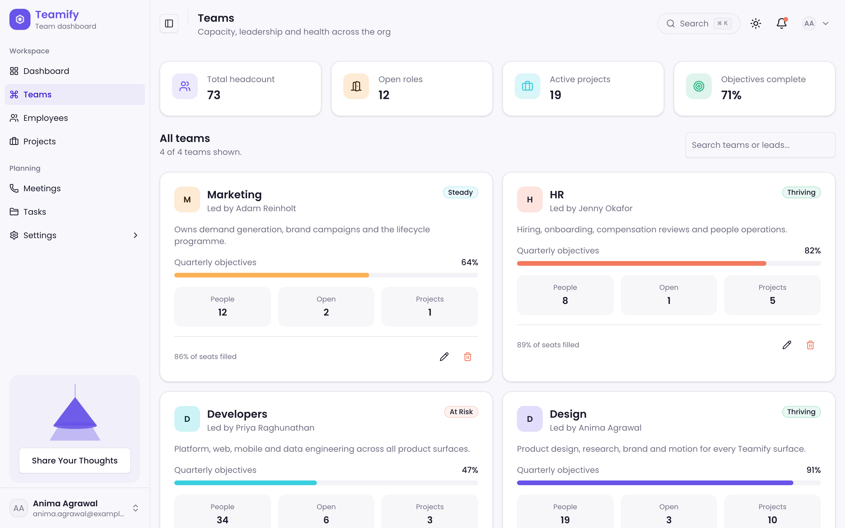 Teamify Team Dashboard web app template preview 3
