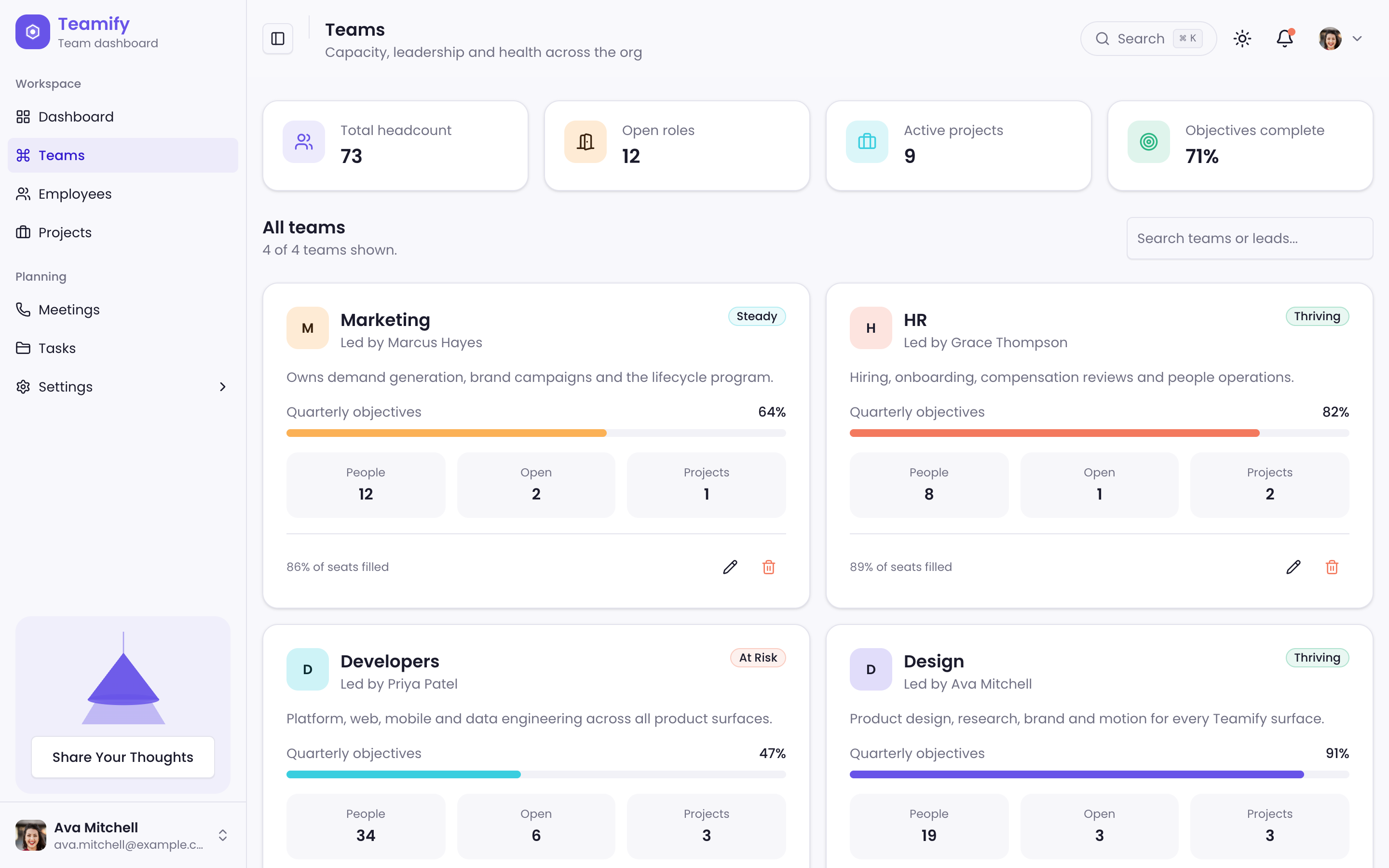 Teamify Team Dashboard web app template preview 3
