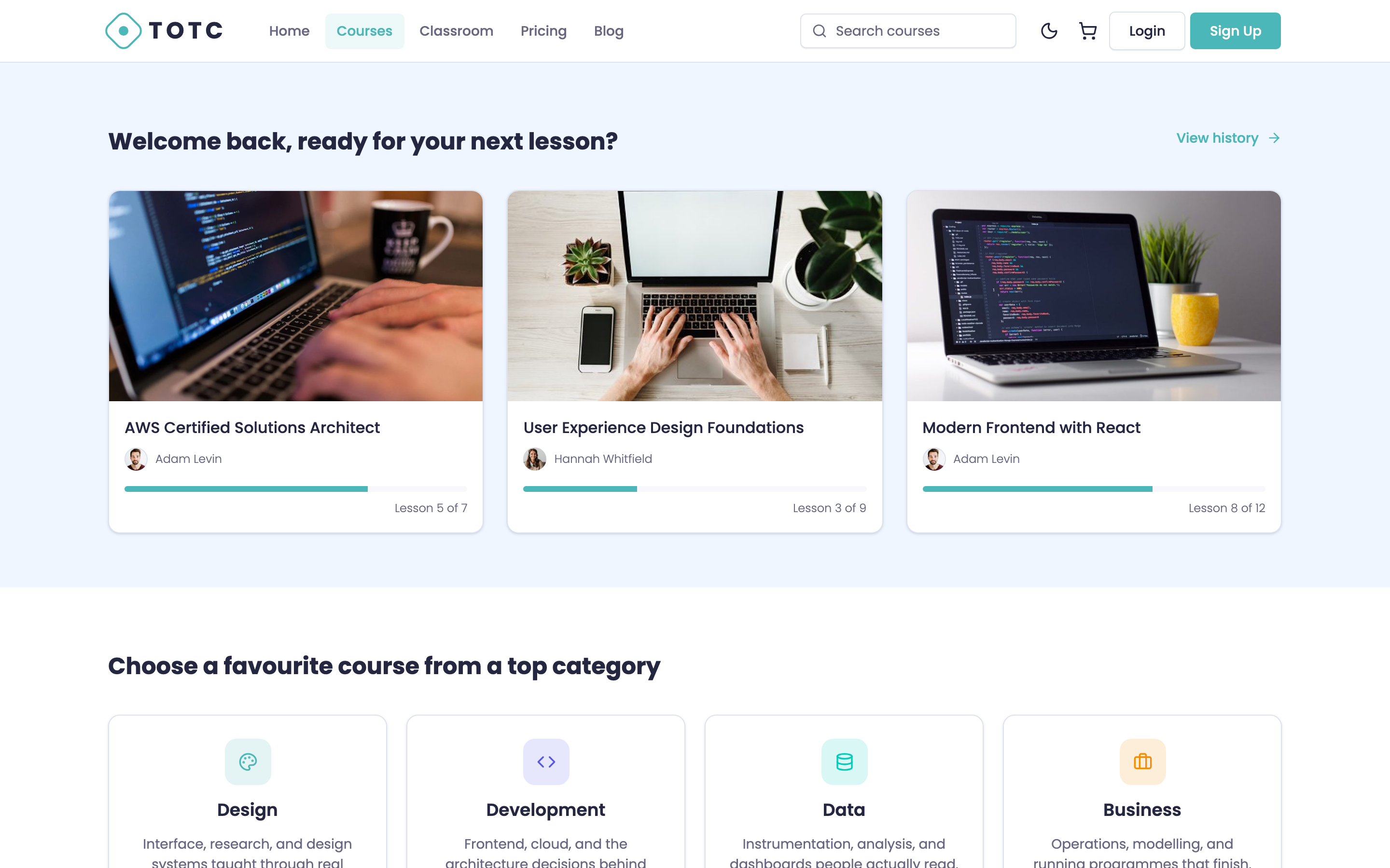 TOTC — Virtual Classrooms web app template preview 3