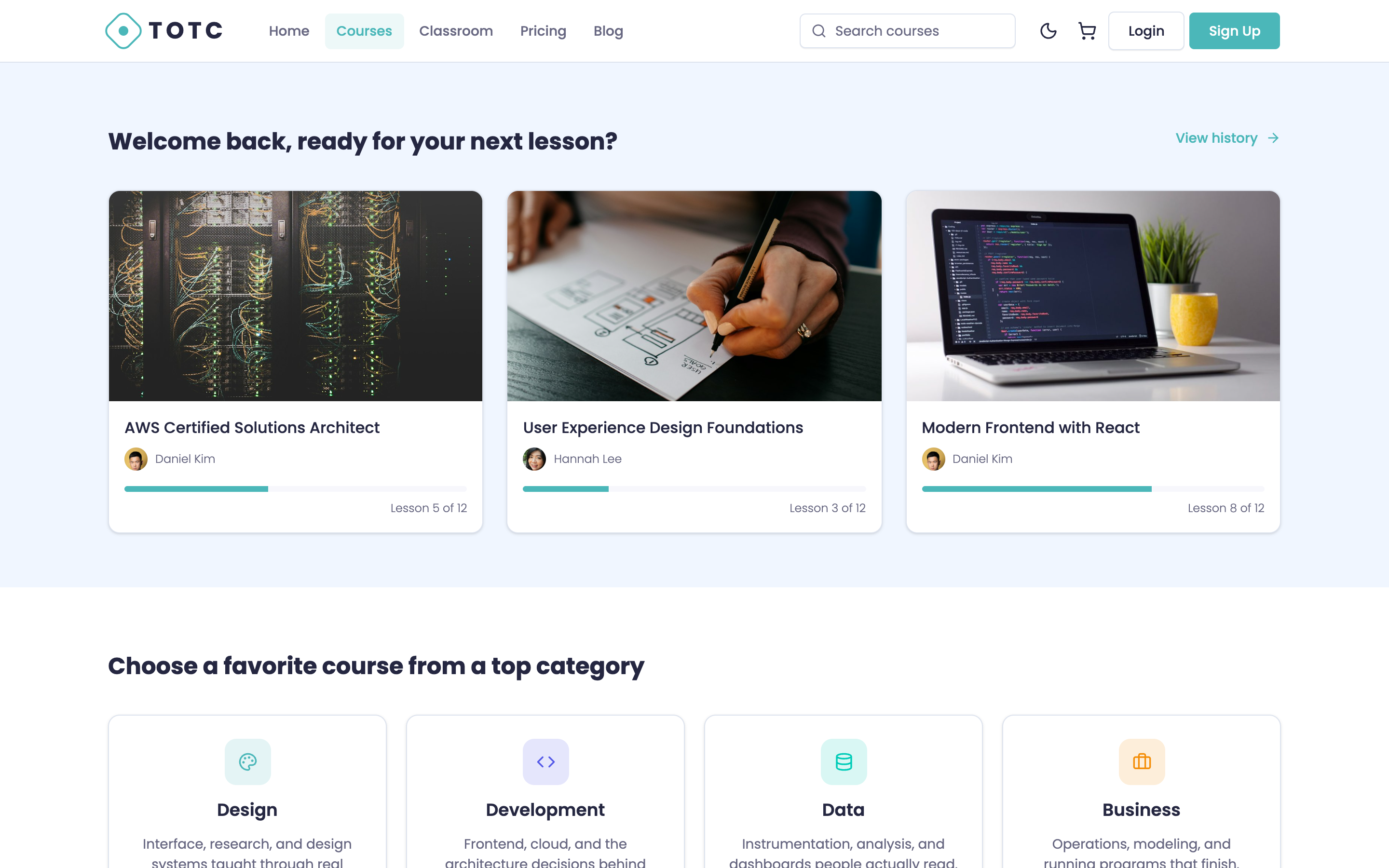 TOTC — Virtual Classrooms web app template preview 3