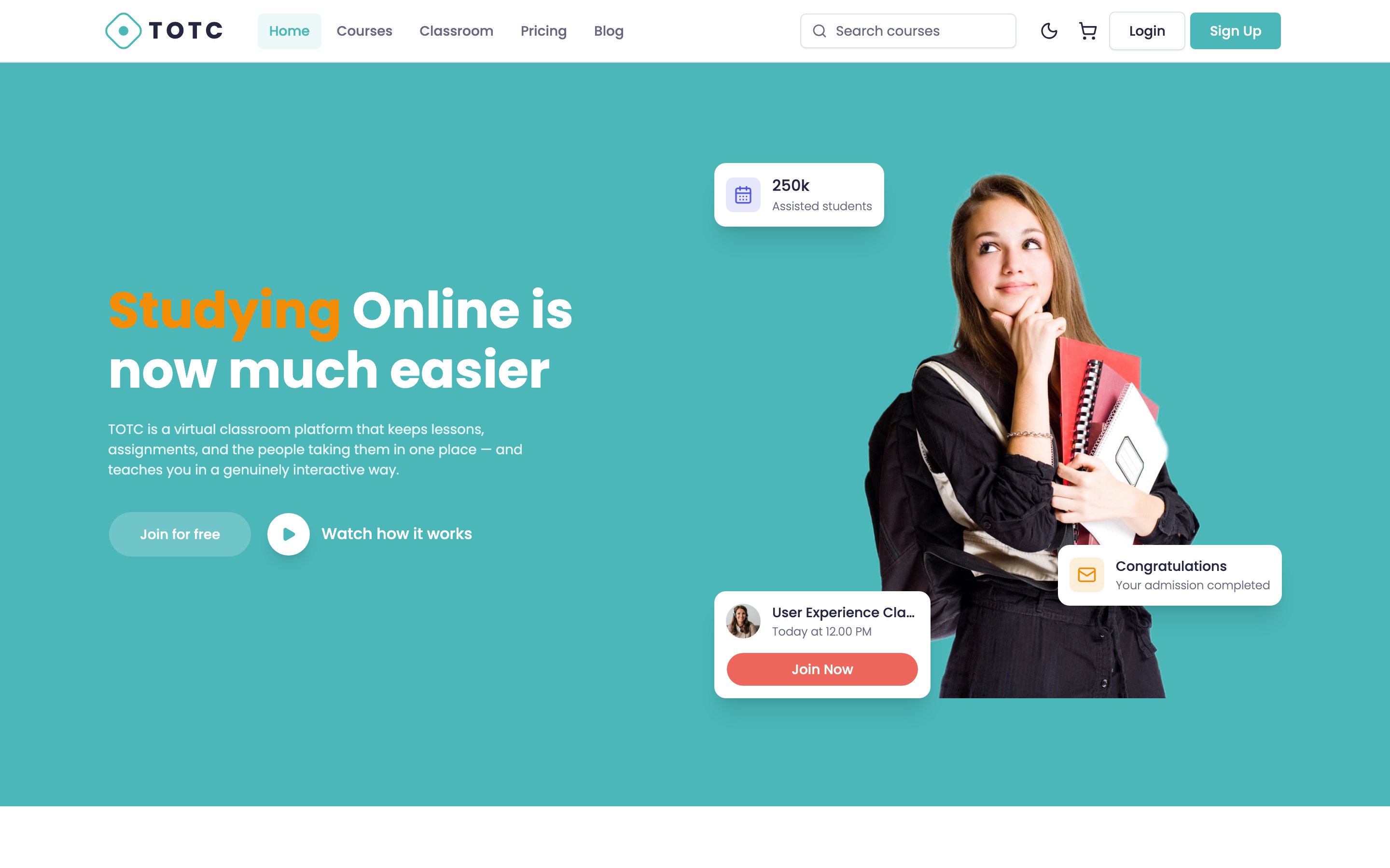 TOTC — Virtual Classrooms web app template preview