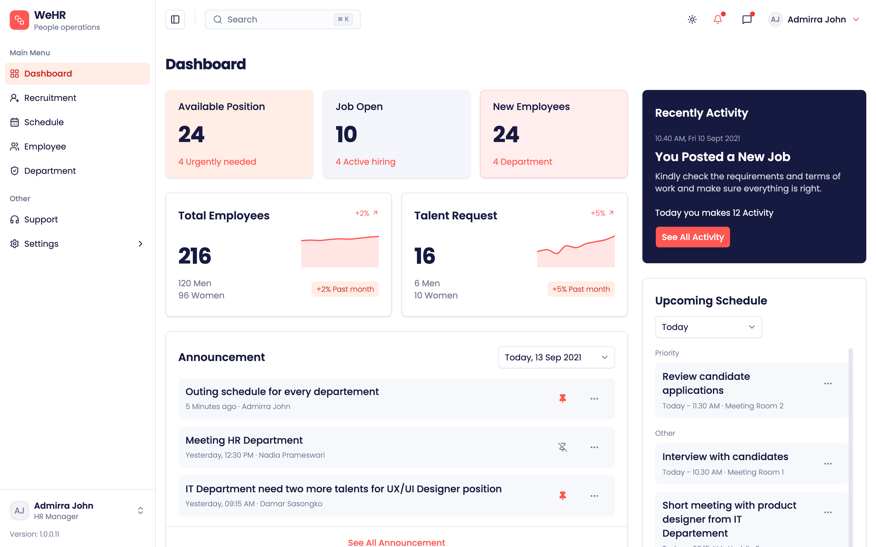 WeHR — People Operations web app template preview
