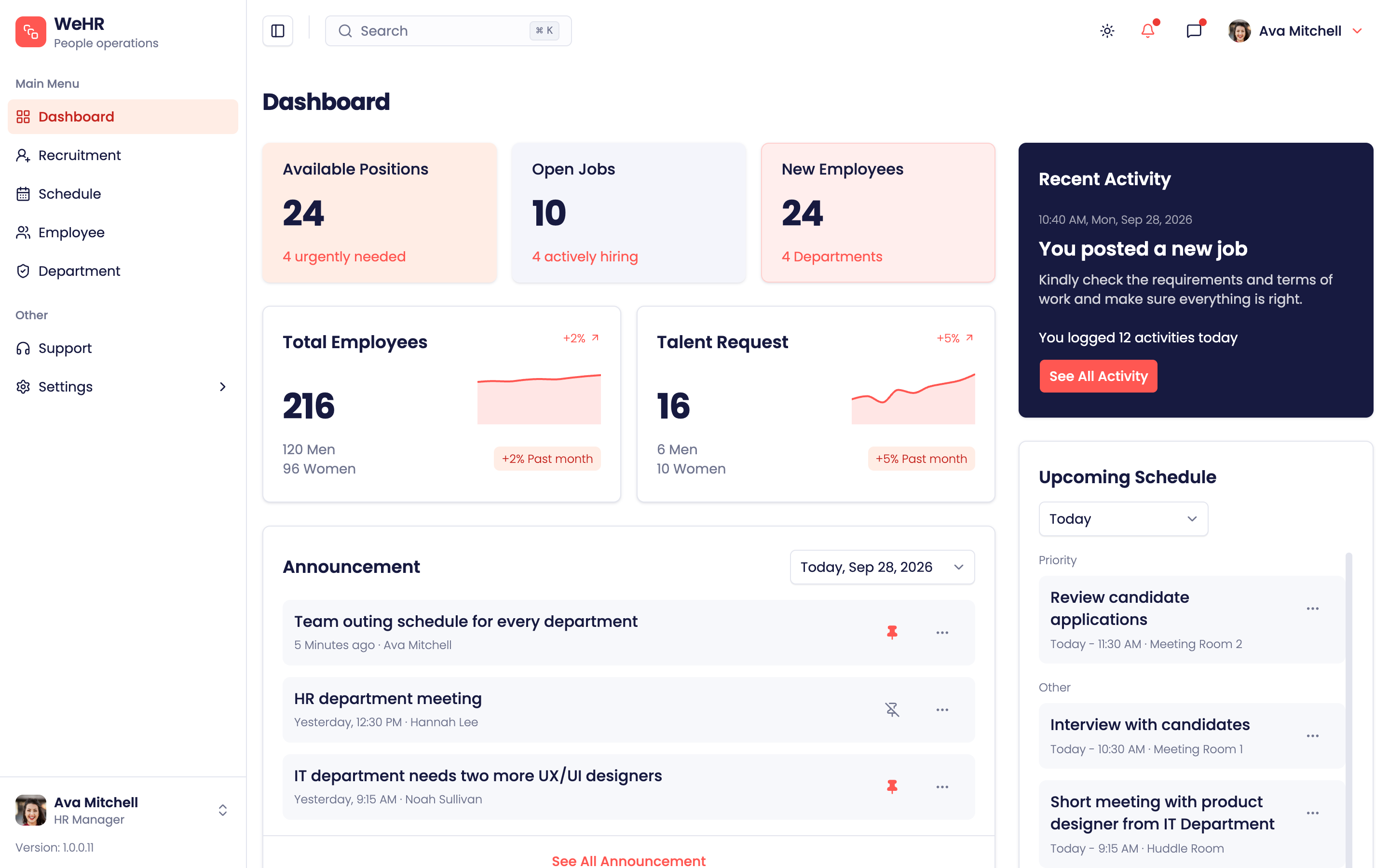 WeHR — People Operations web app template preview