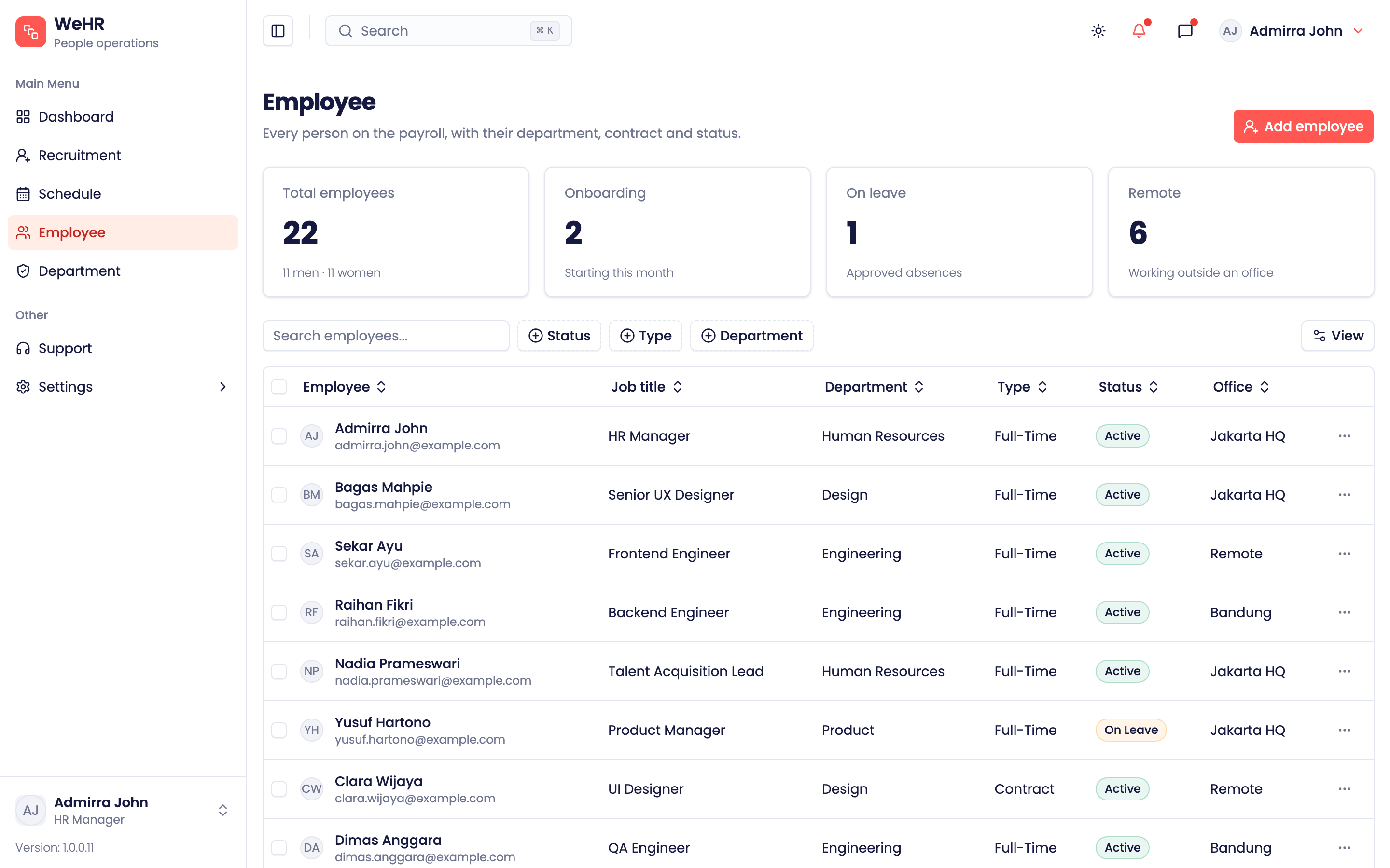 WeHR — People Operations web app template preview 2