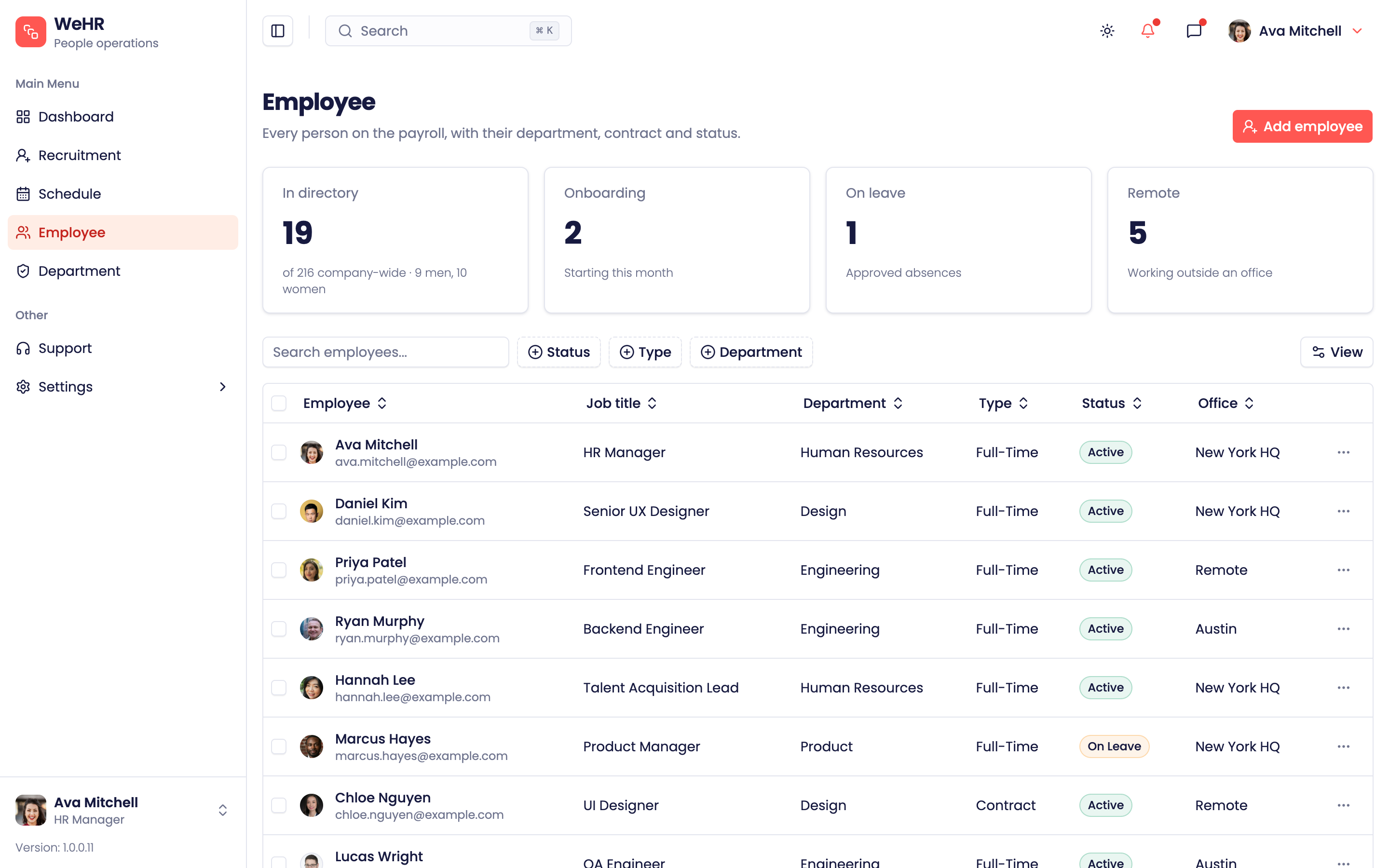WeHR — People Operations web app template preview 2