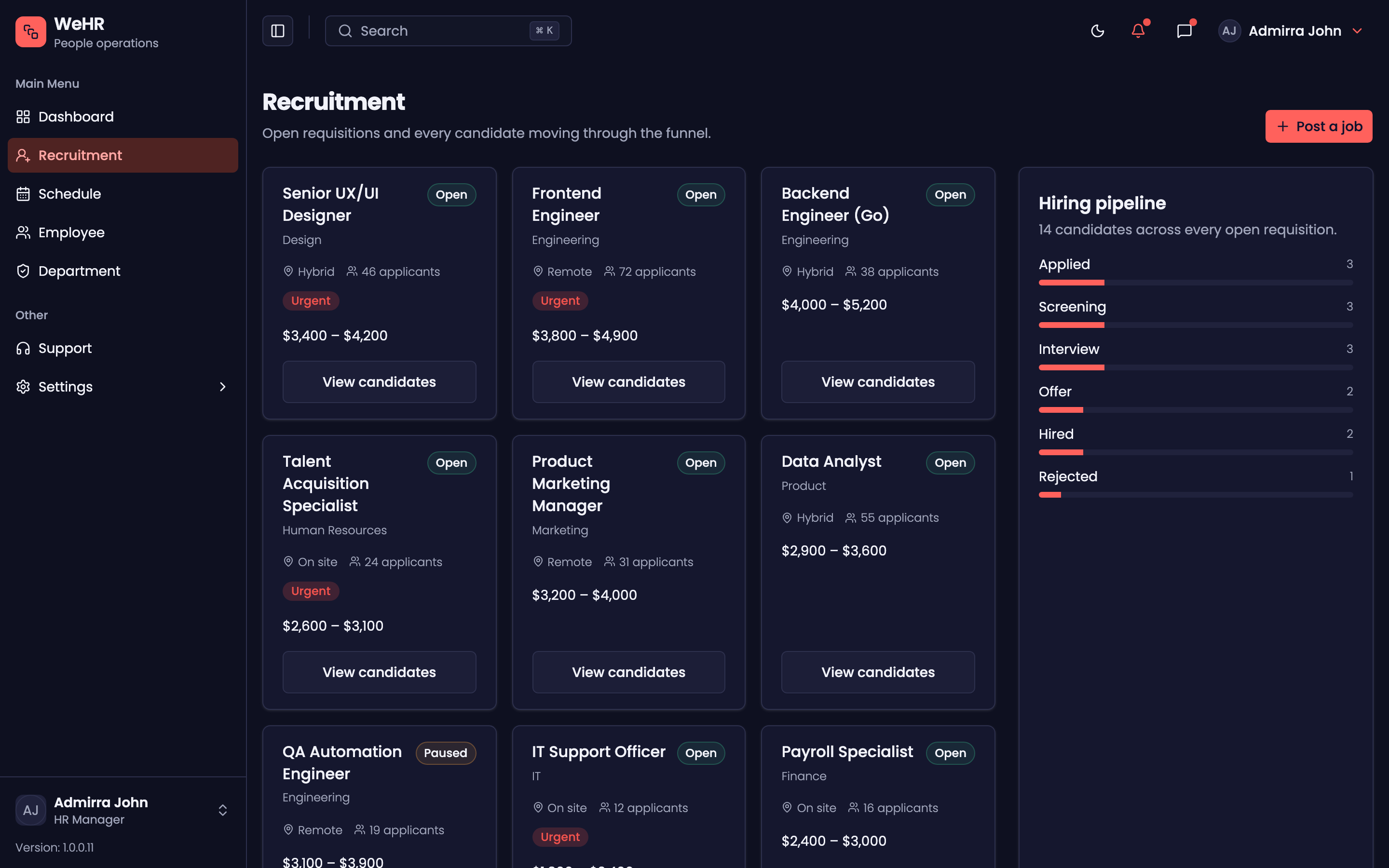 WeHR — People Operations web app template preview 6