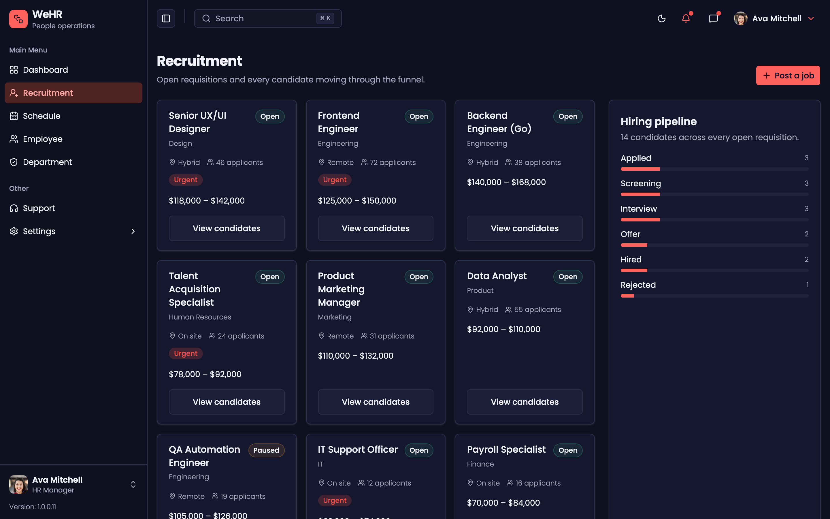 WeHR — People Operations web app template preview 6