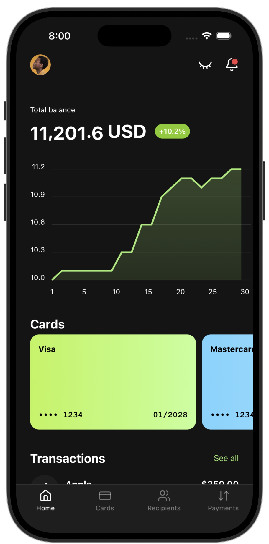 Wallet app template preview