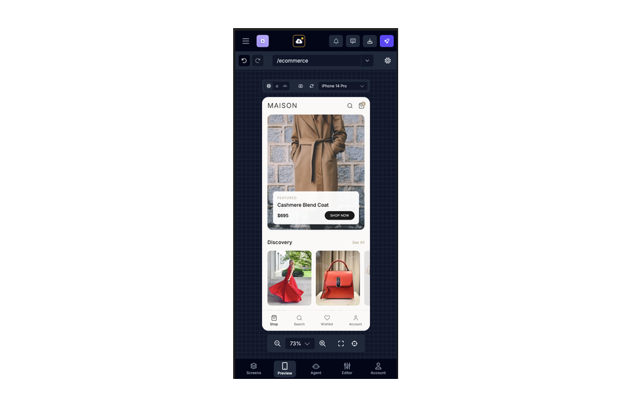 Draftbit builder on mobile device showing responsive layout